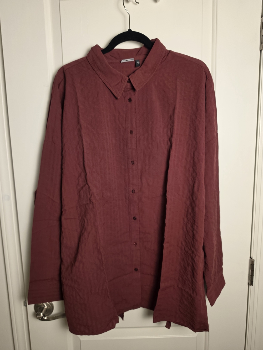 ASOS DESIGN Curve seersucker wrap back stripe shirt co-ord in burgundy